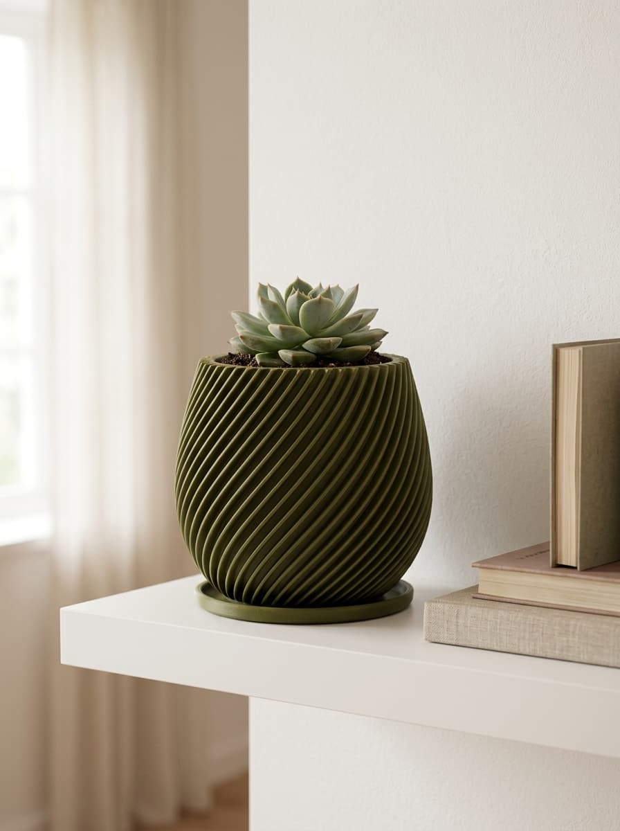 Spiral Plant Pot with Saucer