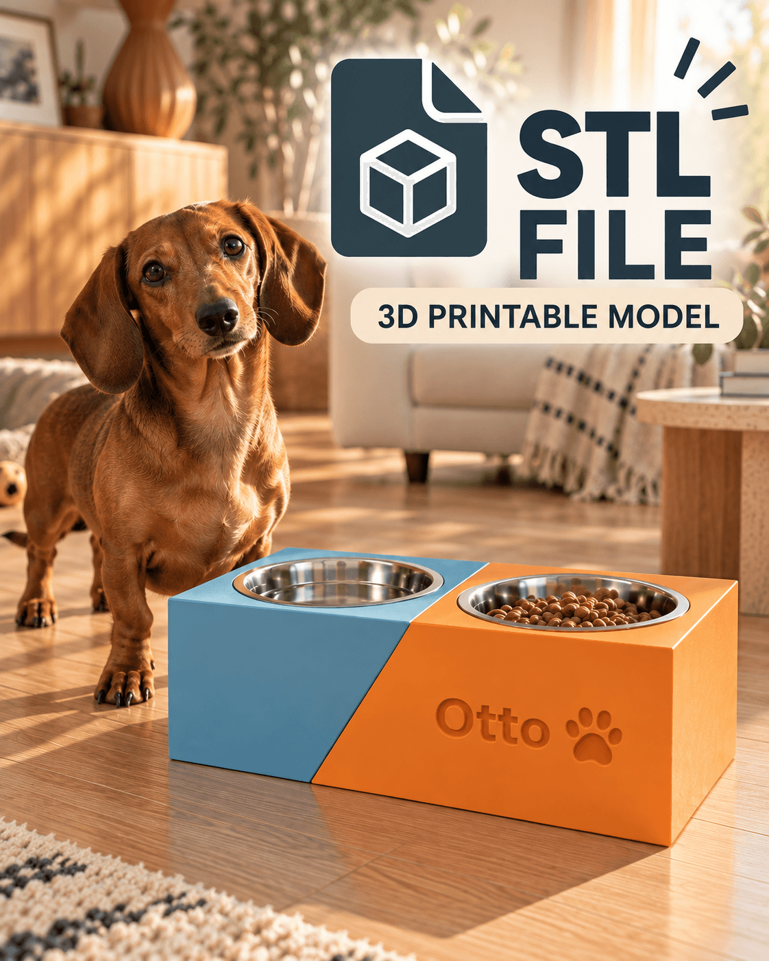 Diagonal Double Dog Bowl Stand — STL File – 1