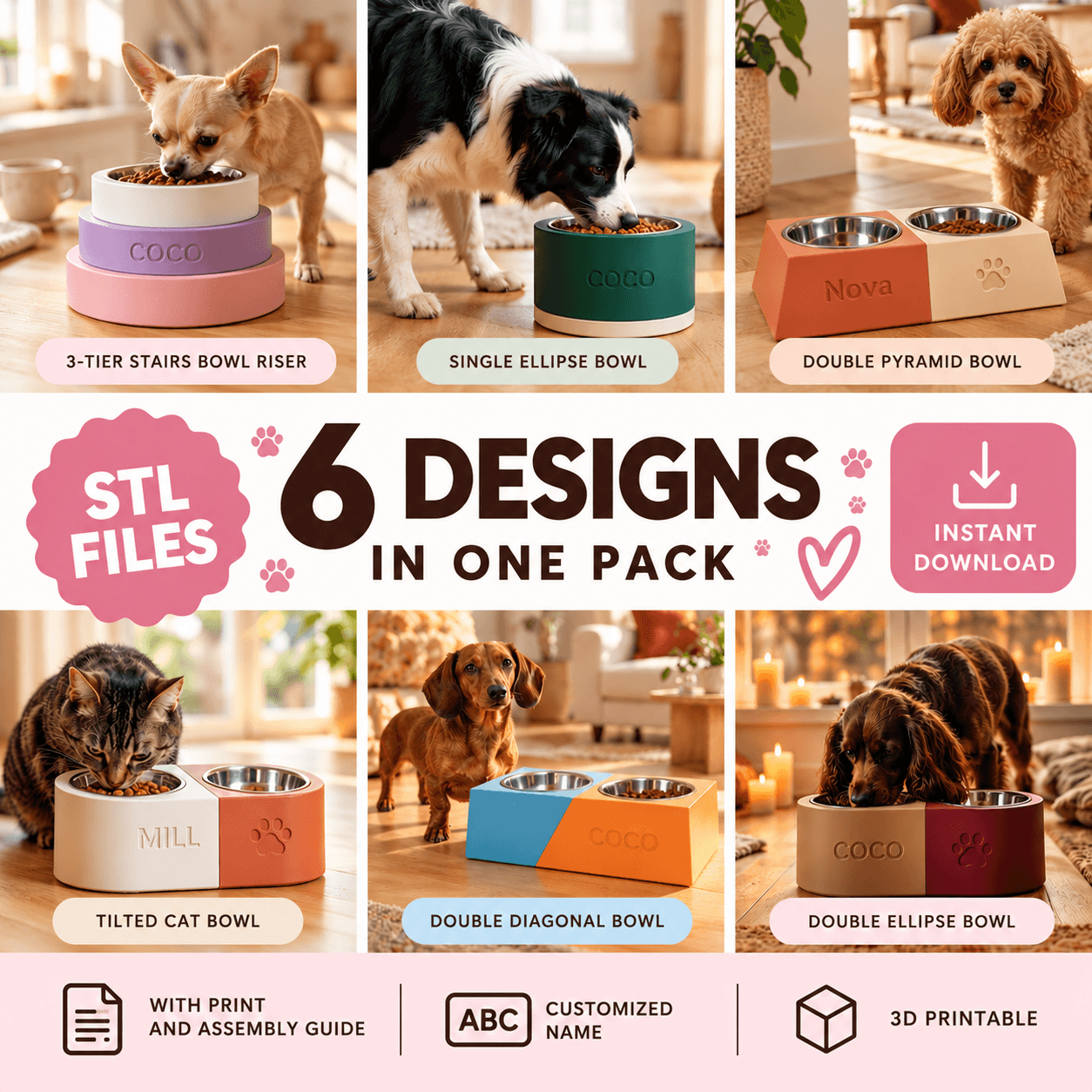 Pet Bowl Stand STL Bundle Pack — 6 Designs – 1