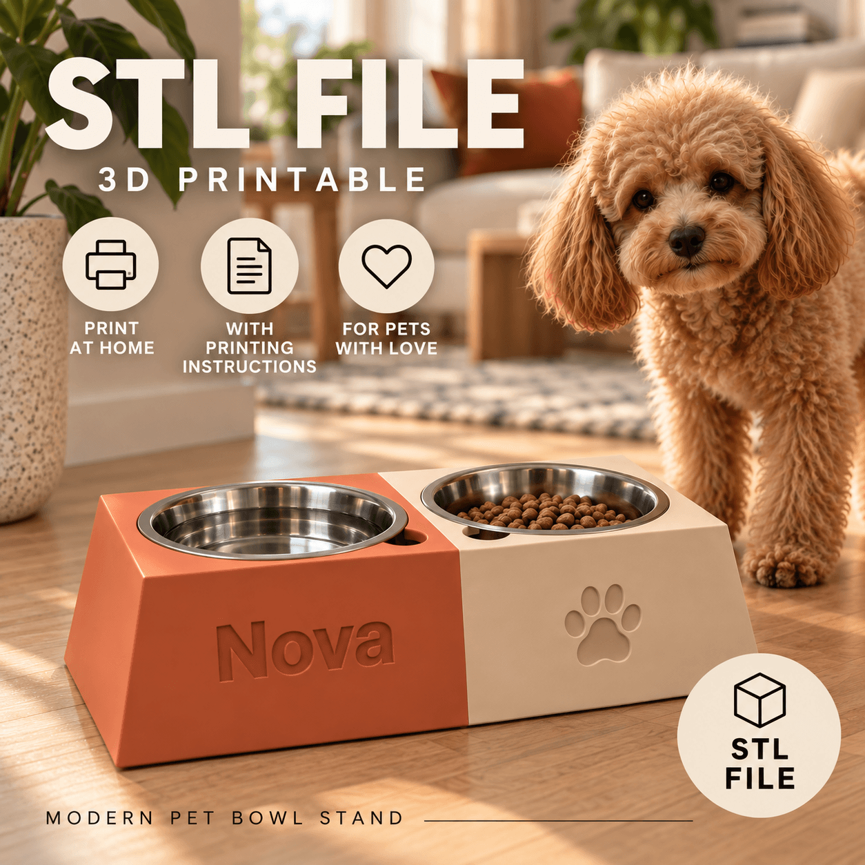 Pyramid Double Dog Bowl Stand — STL File – 1
